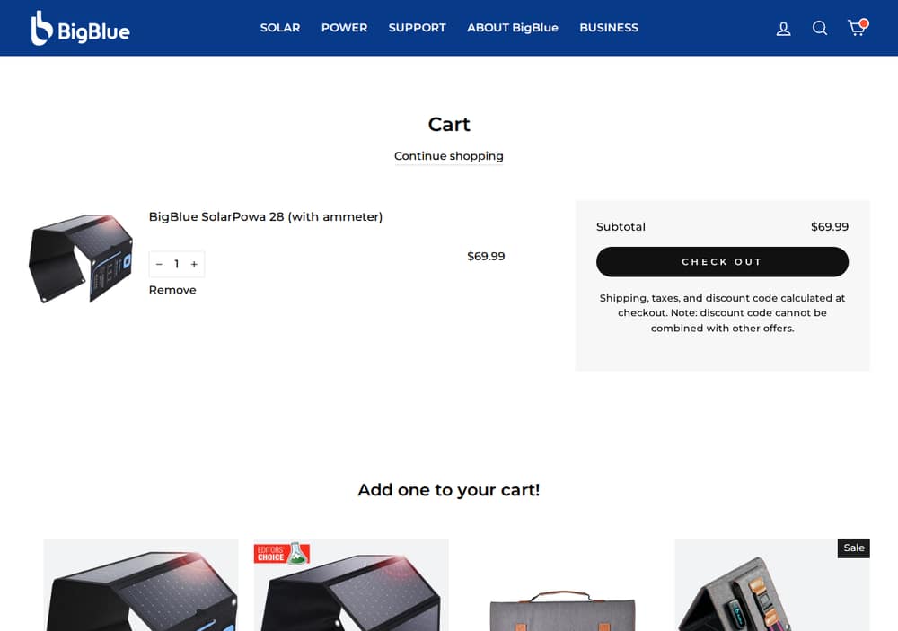 BigBlue Tech — Cart With SolarPowa 28 Added